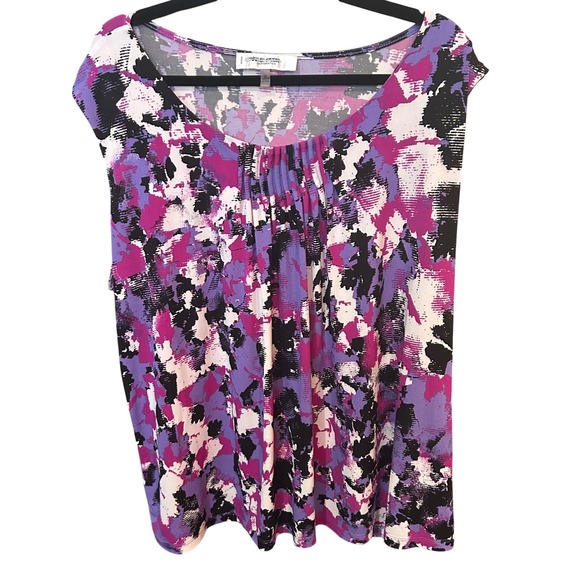 Jones Studio Abstract Print Top Blouse Purple‎ Black White 3X - Picture 1 of 5